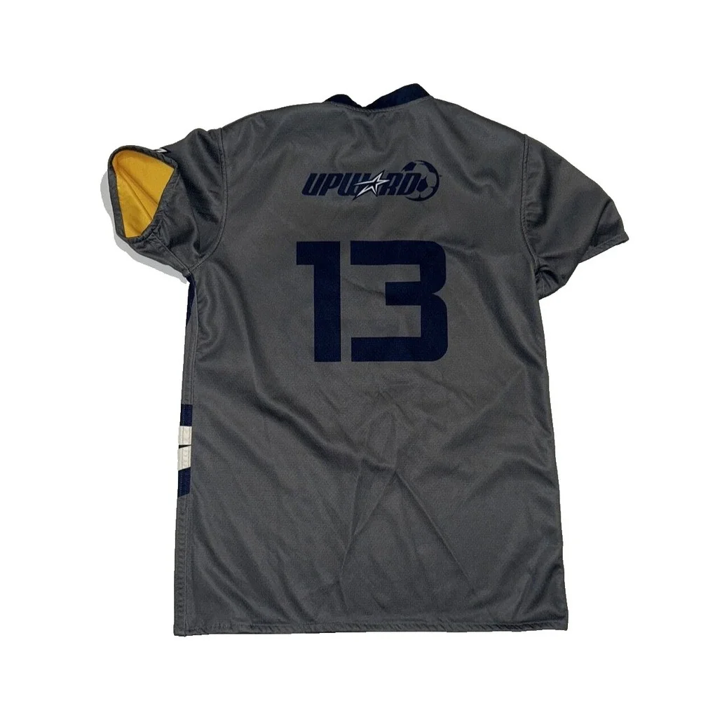 Upward Soccer Jersey Youth Large Yellow Gray Reversible Number 13‎ Short Sleeve